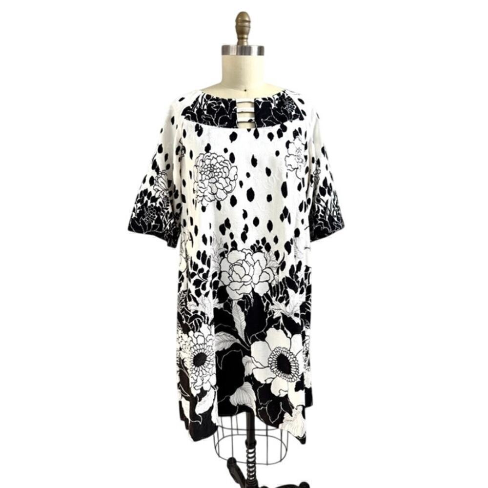 VTG Andrade Honolulu Mod 60s 70s Black & White Cotton Tent Dress NWOT Sz L